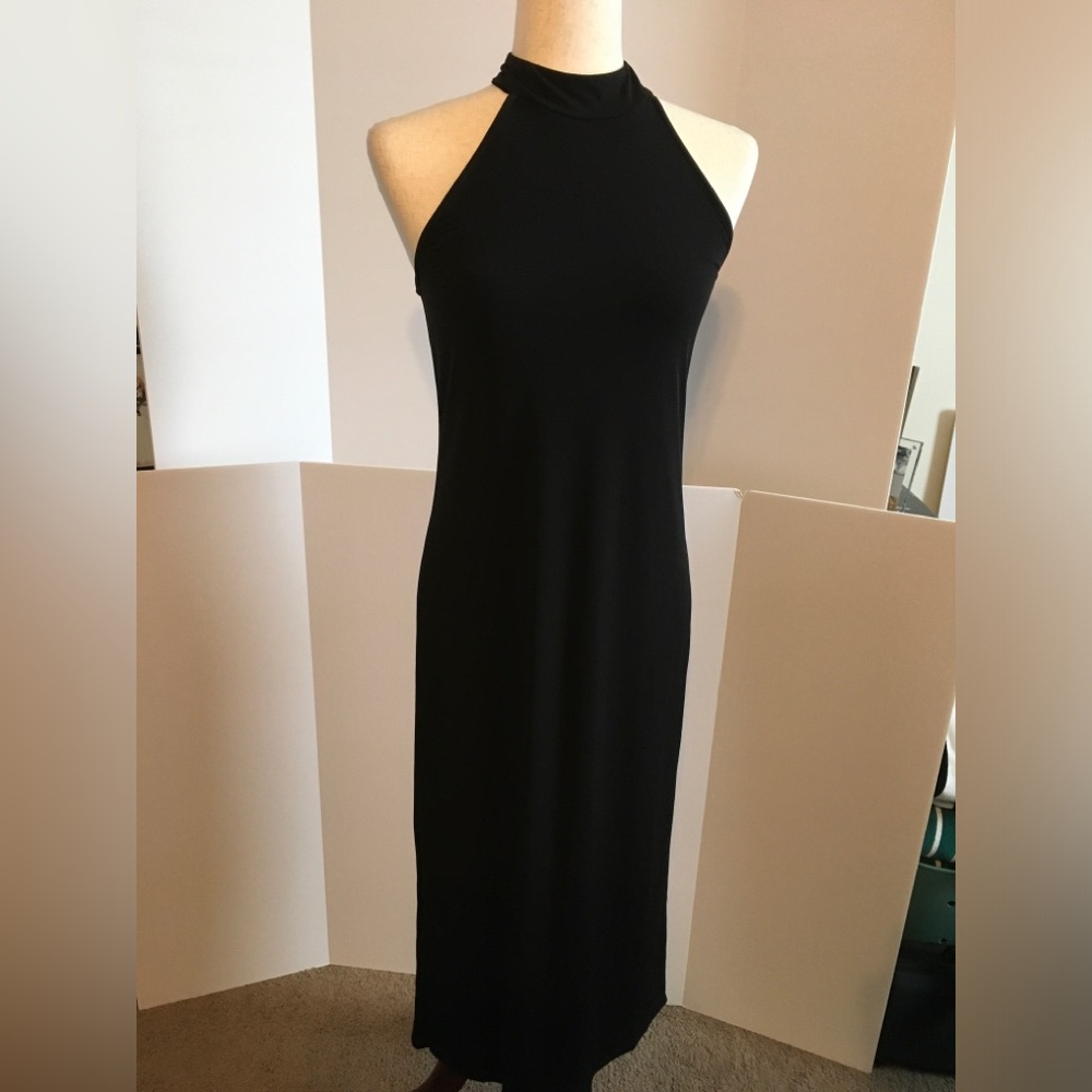 NWOT Venus Sleeveless Halter Black Midi Dress